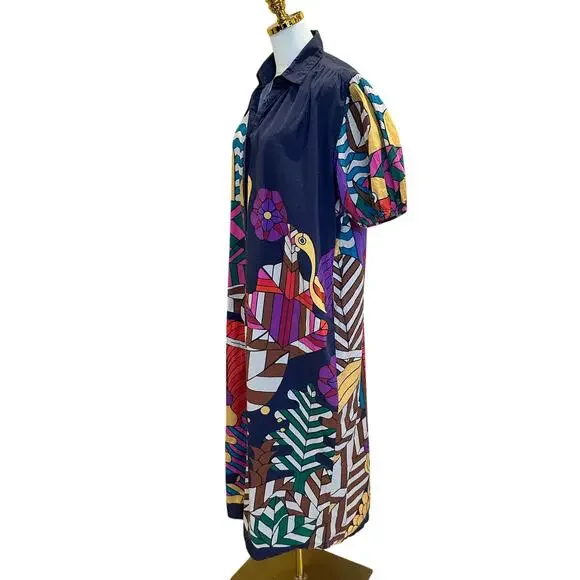 Carolina K Retro Mod Muumuu Midi Dress XS Artsy Kaftan Vacation Designer $425 - Picture 10 of 13